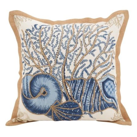 SARO LIFESTYLE SARO 5436.NB20S 20 in. Neptunian Square Seashells Filled Cotton Down Filled Throw Pillow - Natural 5436.NB20S